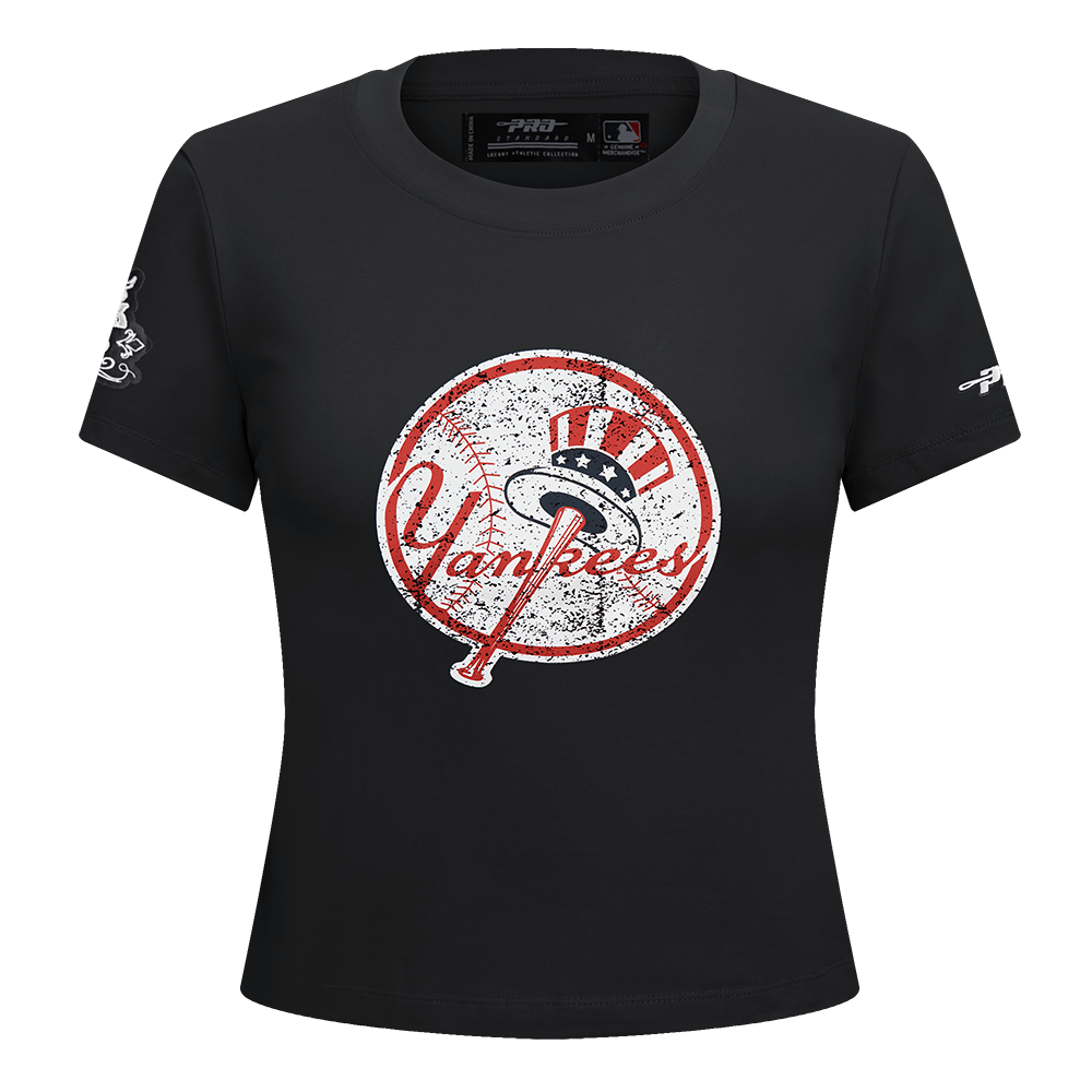 MLB NEW YORK YANKEES REBEL ATHLETICS WOMEN'S BABY DOLL TEE (BLACK)