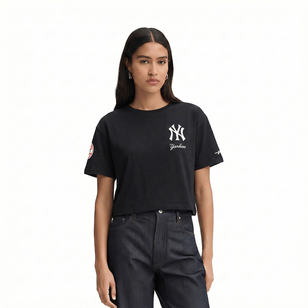 MLB NEW YORK YANKEES CLASSIC CHENILLE WOMEN'S SJ BOXY TOP (BLACK)
