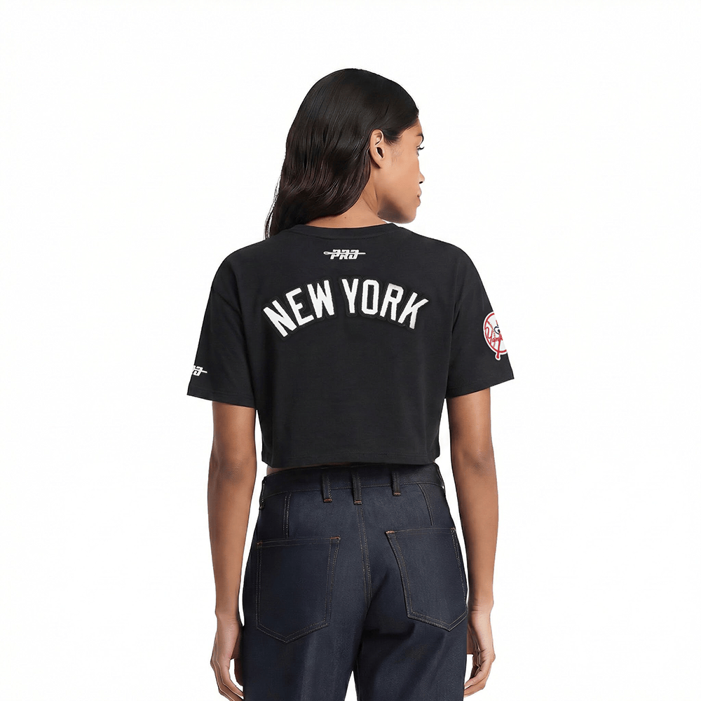 MLB NEW YORK YANKEES CLASSIC CHENILLE WOMEN'S SJ BOXY TOP (BLACK)