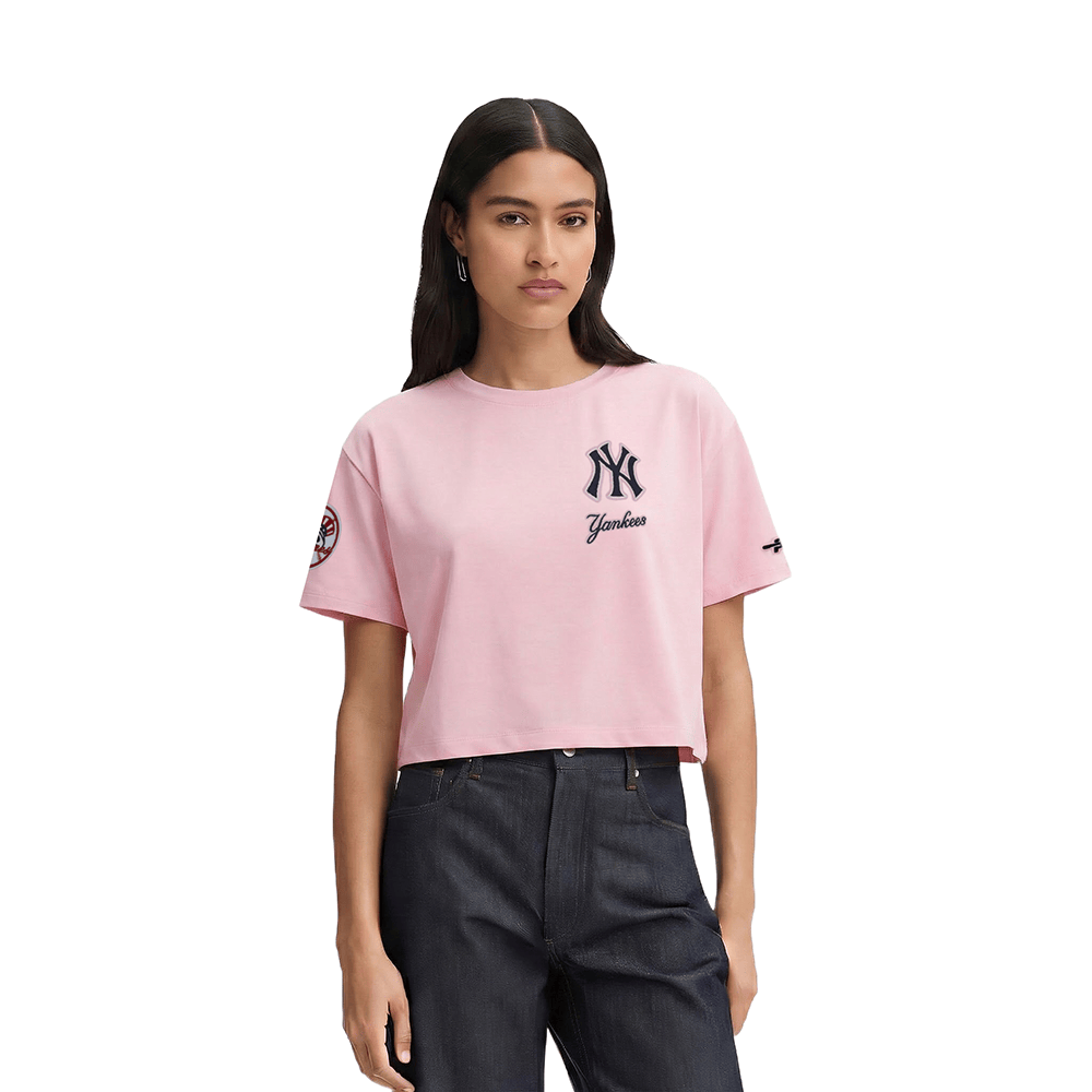 MLB NEW YORK YANKEES CLASSIC CHENILLE WOMEN'S SJ BOXY TOP (PINK)