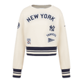 MLB NEW YORK YANKEES RETRO CLASSIC BIG GIRLS RIB FLEECE CREWNECK (EGGSHELL/ MIDNIGHT NAVY)