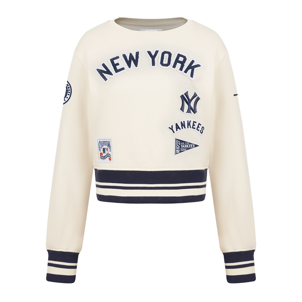 MLB NEW YORK YANKEES RETRO CLASSIC BIG GIRLS RIB FLEECE CREWNECK (EGGSHELL/ MIDNIGHT NAVY)