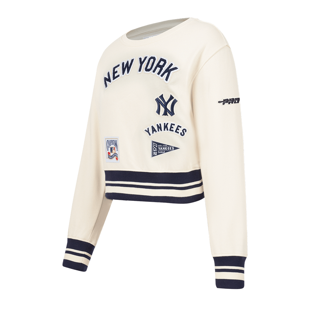 MLB NEW YORK YANKEES RETRO CLASSIC BIG GIRLS RIB FLEECE CREWNECK (EGGSHELL/ MIDNIGHT NAVY)