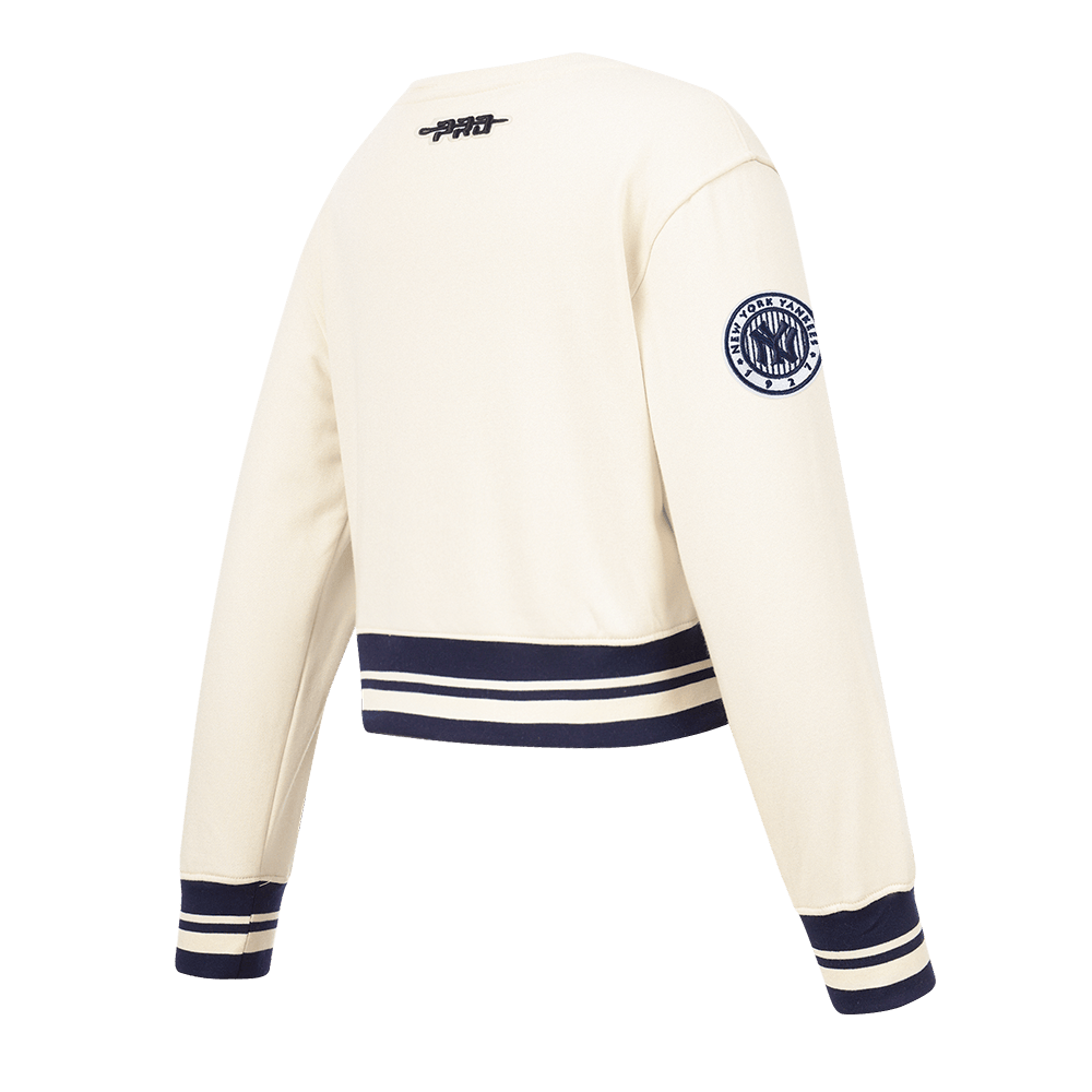 MLB NEW YORK YANKEES RETRO CLASSIC BIG GIRLS RIB FLEECE CREWNECK (EGGSHELL/ MIDNIGHT NAVY)