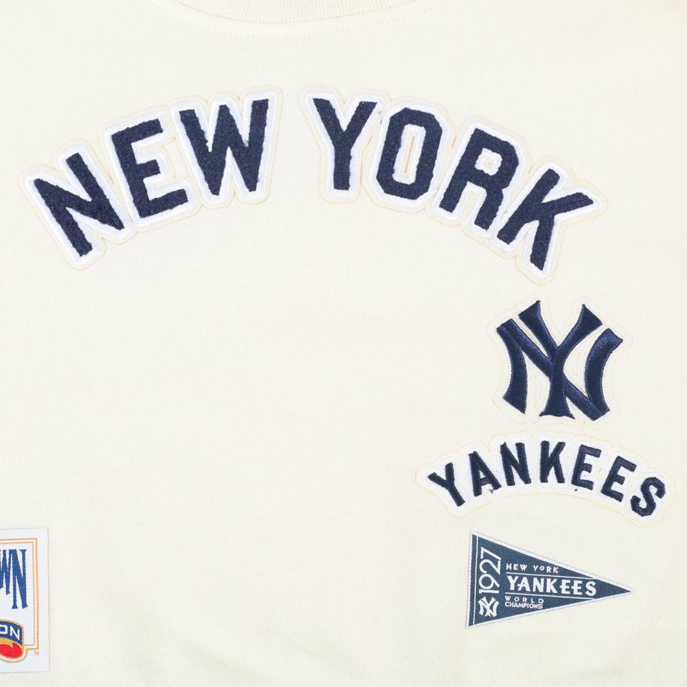 MLB NEW YORK YANKEES RETRO CLASSIC BIG GIRLS RIB FLEECE CREWNECK (EGGSHELL/ MIDNIGHT NAVY)