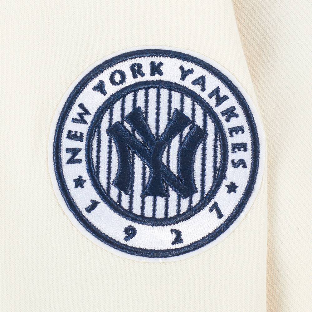 MLB NEW YORK YANKEES RETRO CLASSIC BIG GIRLS RIB FLEECE CREWNECK (EGGSHELL/ MIDNIGHT NAVY)