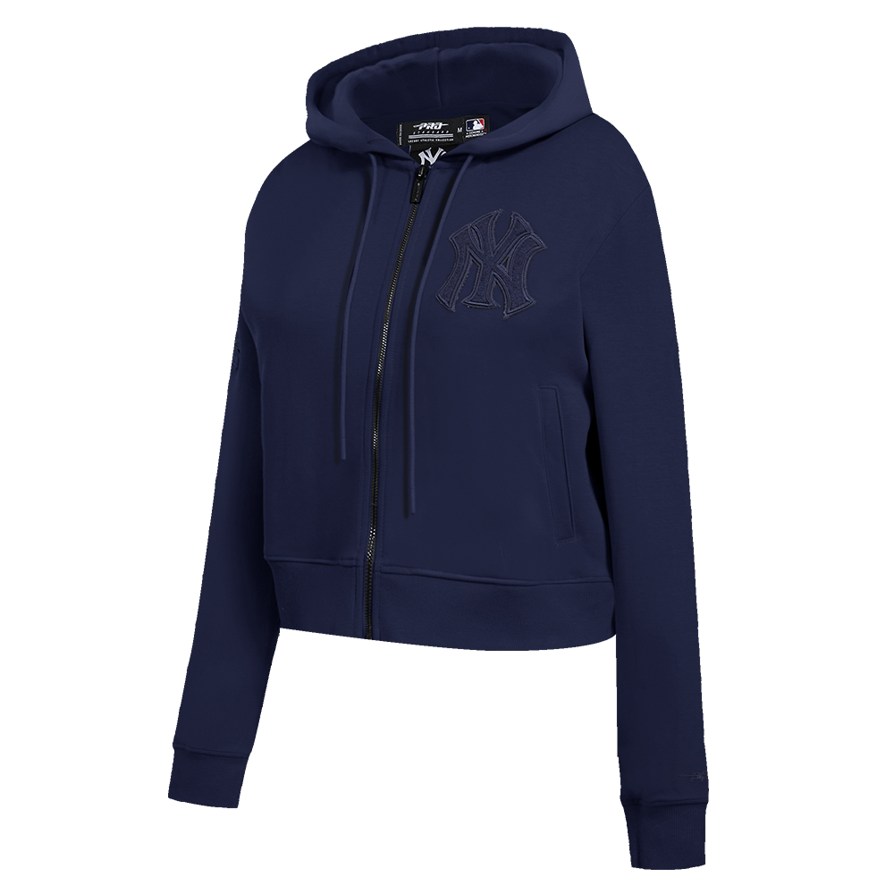 MLB NEW YORK YANKEES SUDADERA CON CAPUCHA DE DOBLE PUNTO CON CREMALLERA COMPLETA TRIPLE TONAL PARA MUJER (AZUL MARINO NOCHE)
