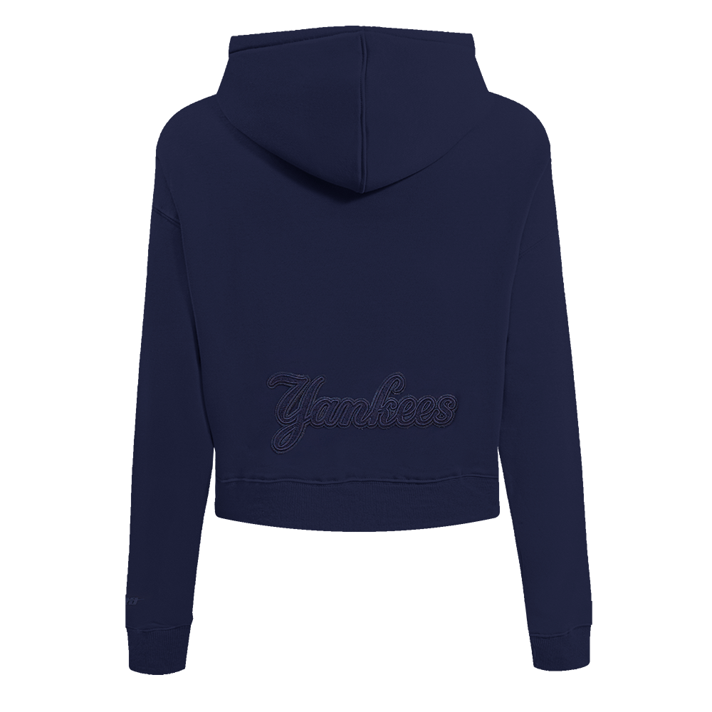 MLB NEW YORK YANKEES SUDADERA CON CAPUCHA DE DOBLE PUNTO CON CREMALLERA COMPLETA TRIPLE TONAL PARA MUJER (AZUL MARINO NOCHE)