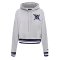 MLB NEW YORK YANKEES MASHUP WOMEN'S RIB CROPPED PULLOVER HOODIE (HEATHER GREY/MIDNIGHT NAVY)