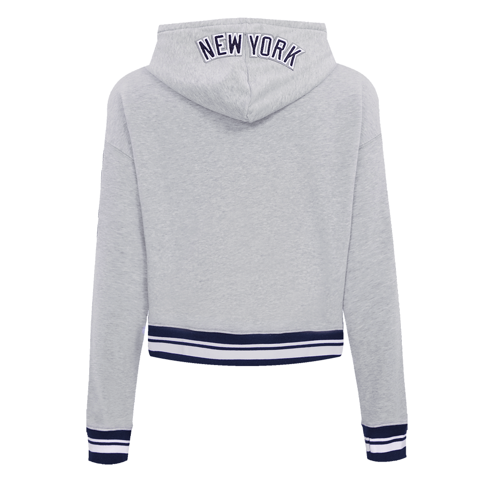 MLB NEW YORK YANKEES MASHUP WOMEN'S RIB CROPPED PULLOVER HOODIE (HEATHER GREY/MIDNIGHT NAVY)