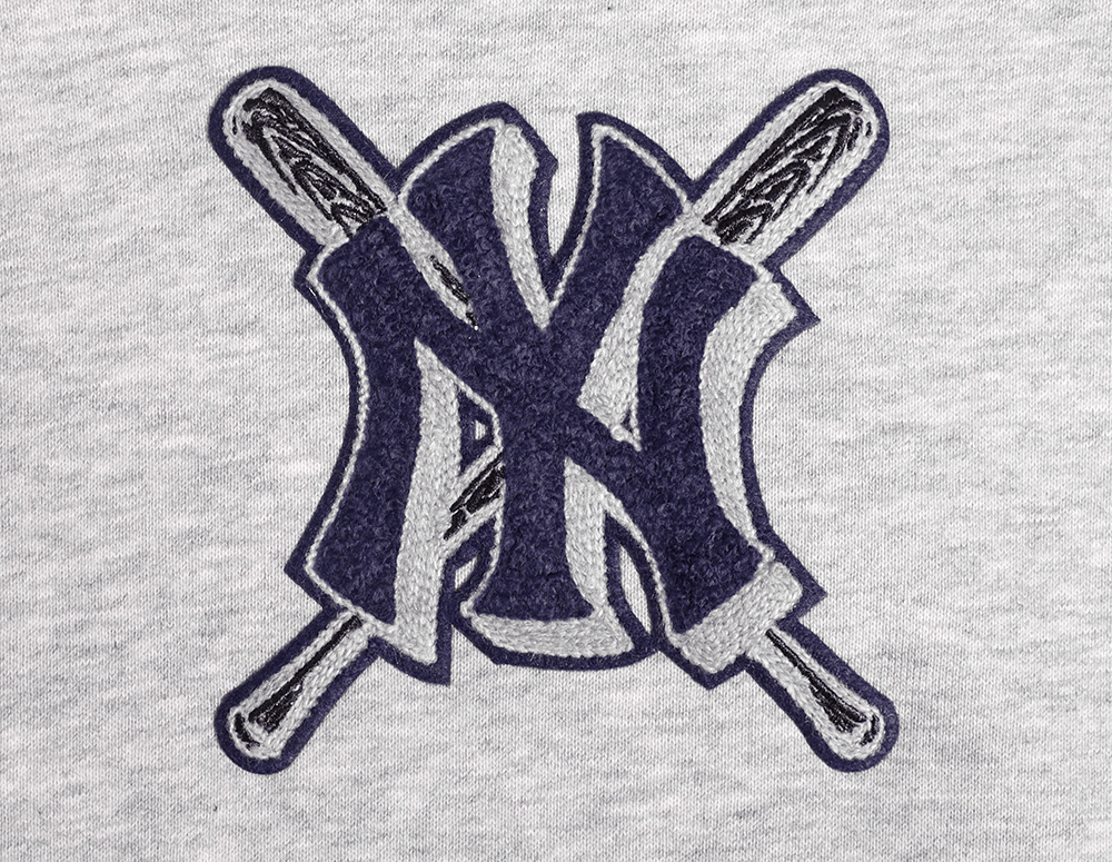 MLB NEW YORK YANKEES MASHUP WOMEN'S RIB CROPPED PULLOVER HOODIE (HEATHER GREY/MIDNIGHT NAVY)