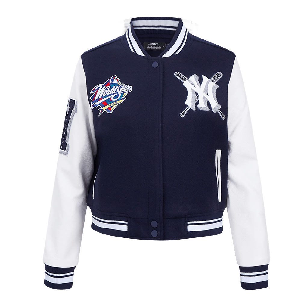MLB NEW YORK YANKEES MASHUP WOMEN'S RIB WOOL VARSITY JACKET (MIDNIGHT NAVY/WHITE)