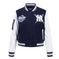 MLB NEW YORK YANKEES MASHUP WOMEN'S RIB WOOL VARSITY JACKET (MIDNIGHT NAVY/WHITE)