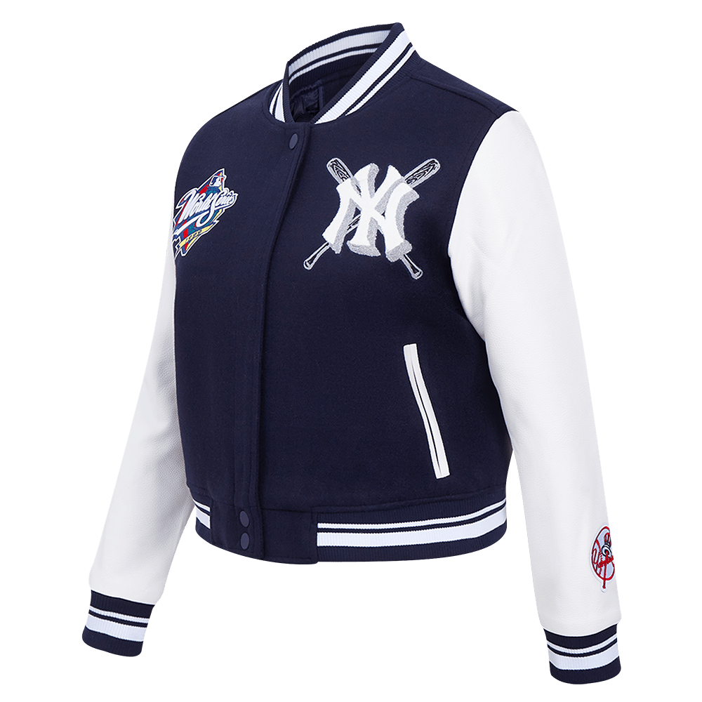MLB NEW YORK YANKEES MASHUP WOMEN'S RIB WOOL VARSITY JACKET (MIDNIGHT NAVY/WHITE)