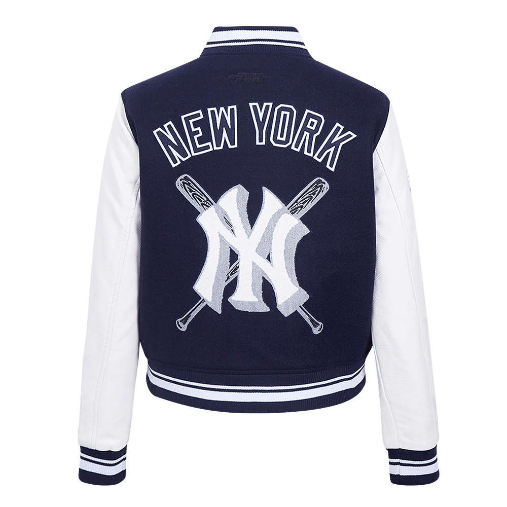MLB NEW YORK YANKEES MASHUP WOMEN'S RIB WOOL VARSITY JACKET (MIDNIGHT NAVY/WHITE)