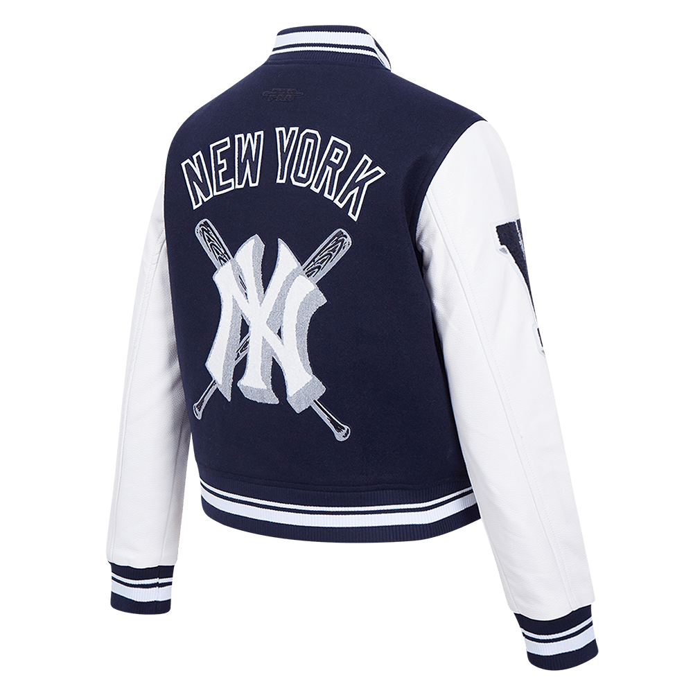 MLB NEW YORK YANKEES MASHUP WOMEN'S RIB WOOL VARSITY JACKET (MIDNIGHT NAVY/WHITE)