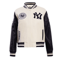 MLB NEW YORK YANKEES RETRO CLASSIC WOMEN'S RIB WOOL VARSITY JACKET (EGGSHELL/ MIDNIGHT NAVY)