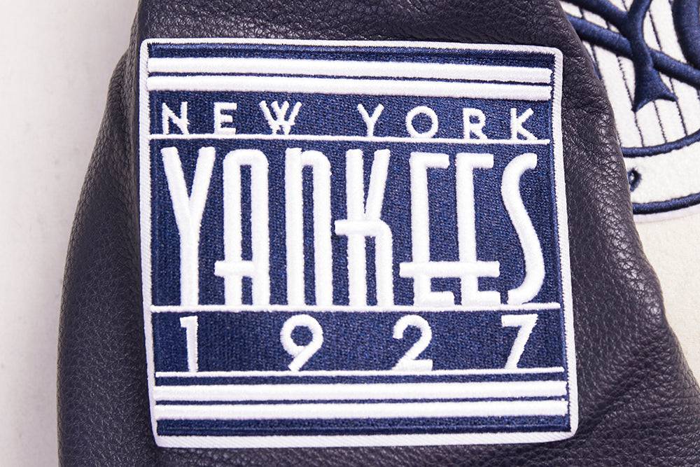 MLB NEW YORK YANKEES RETRO CLASSIC WOMEN'S RIB WOOL VARSITY JACKET (EGGSHELL/ MIDNIGHT NAVY)