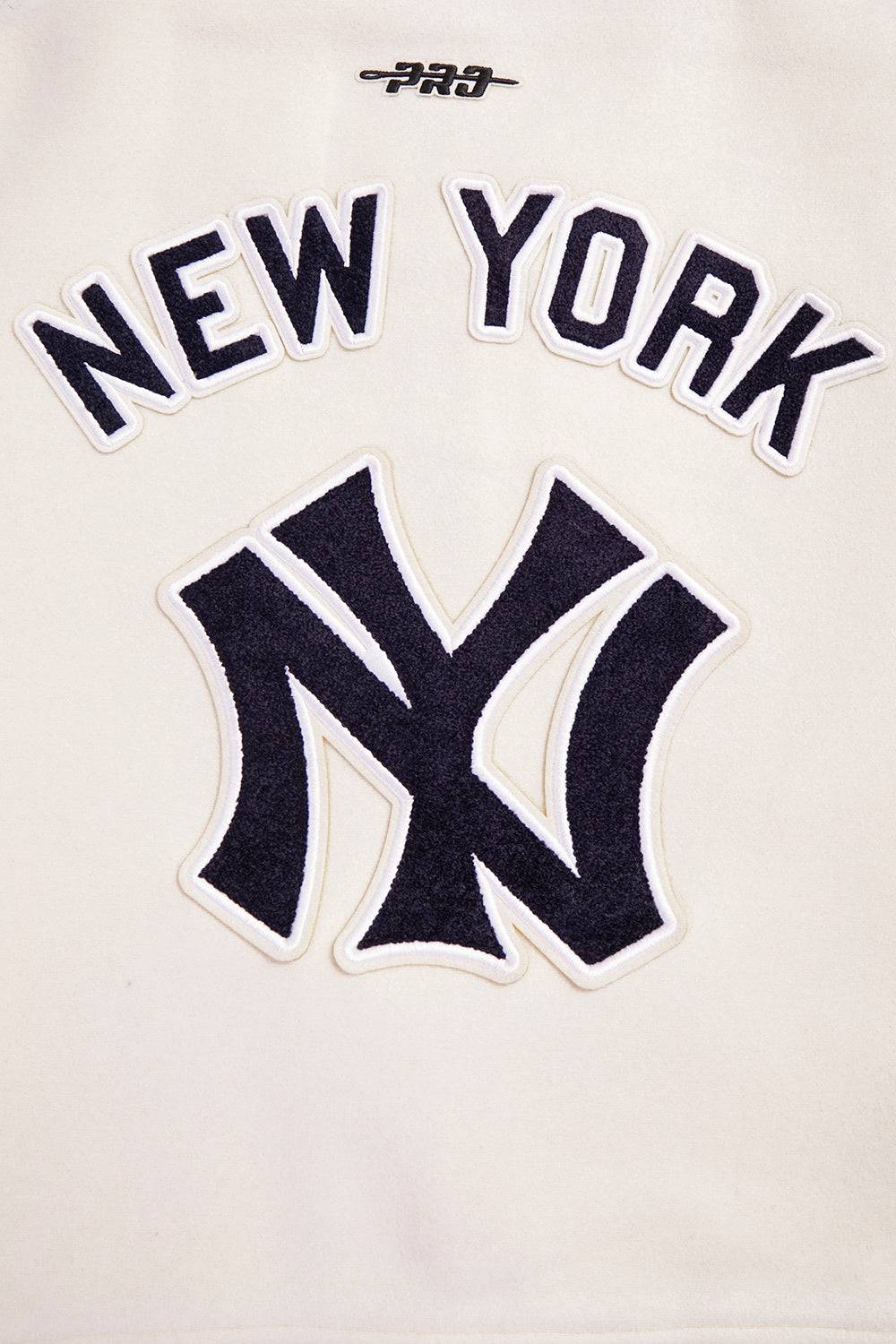 MLB NEW YORK YANKEES RETRO CLASSIC WOMEN'S RIB WOOL VARSITY JACKET (EGGSHELL/ MIDNIGHT NAVY)
