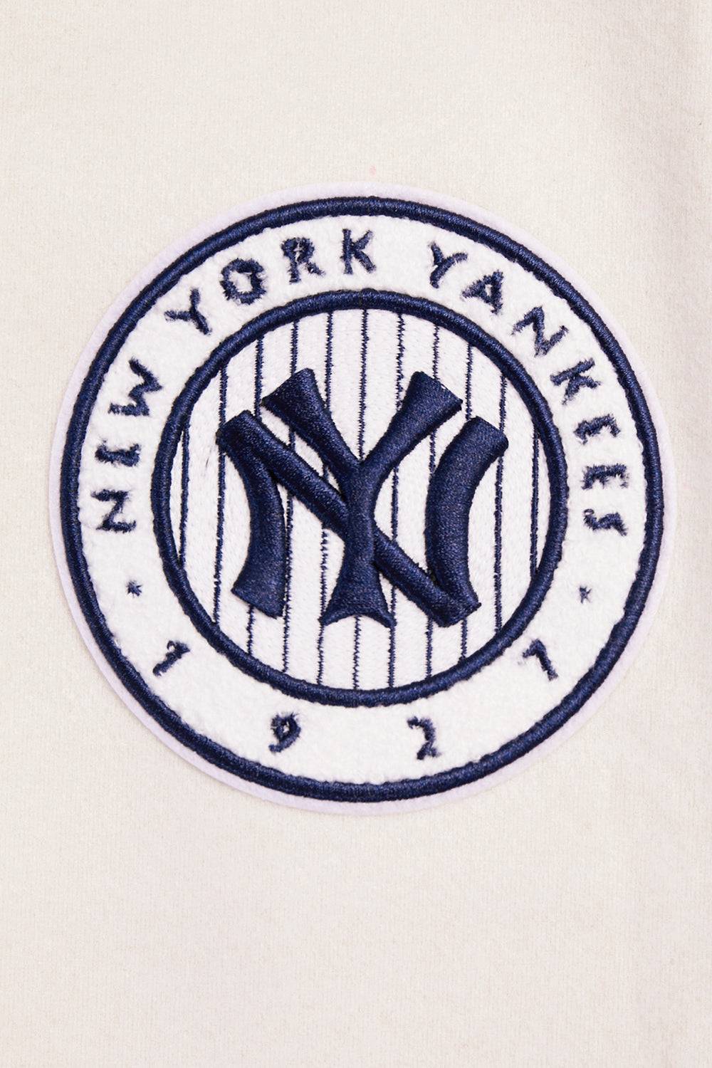 MLB NEW YORK YANKEES RETRO CLASSIC WOMEN'S RIB WOOL VARSITY JACKET (EGGSHELL/ MIDNIGHT NAVY)