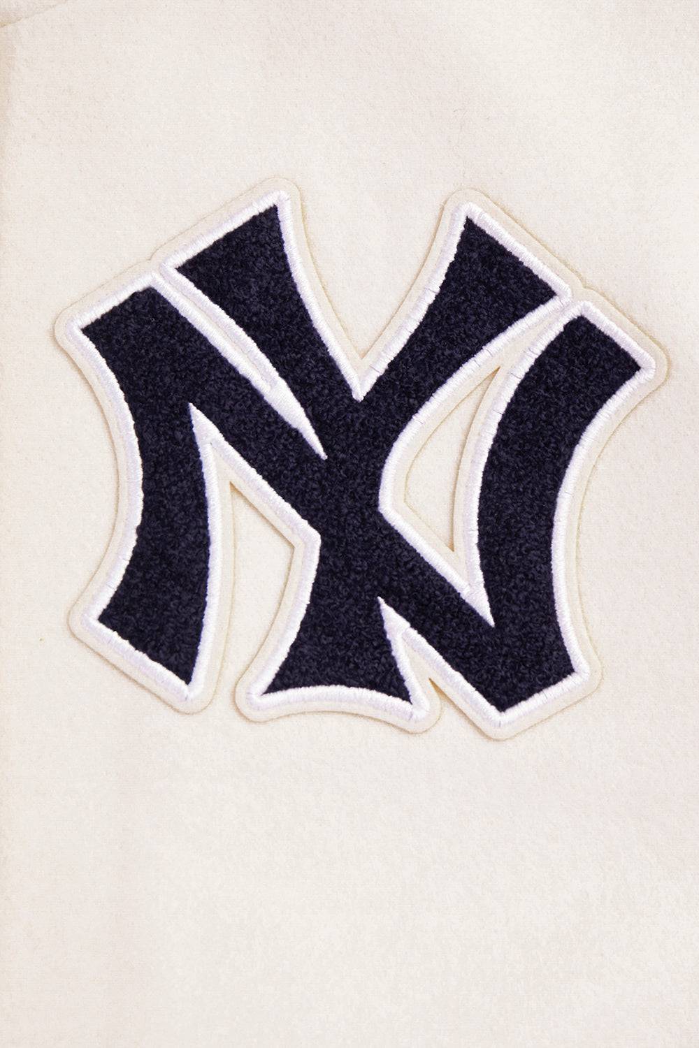 MLB NEW YORK YANKEES RETRO CLASSIC WOMEN'S RIB WOOL VARSITY JACKET (EGGSHELL/ MIDNIGHT NAVY)