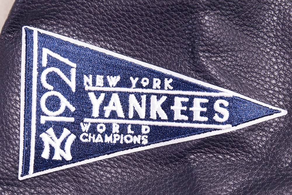 MLB NEW YORK YANKEES RETRO CLASSIC WOMEN'S RIB WOOL VARSITY JACKET (EGGSHELL/ MIDNIGHT NAVY)