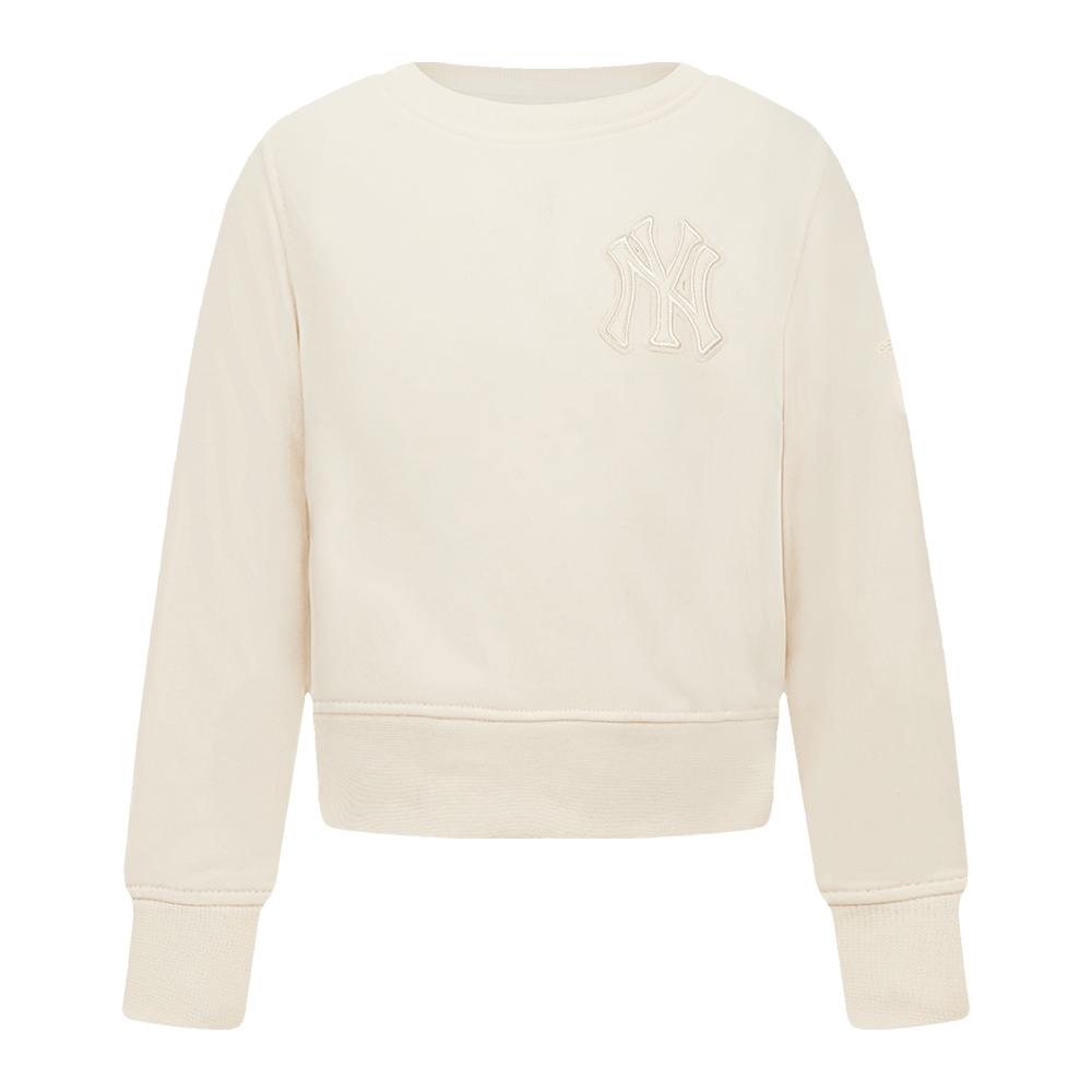 MLB NEW YORK YANKEES NEUTRAL LITTLE GIRLS FLEECE CREWNECK (EGGSHELL)
