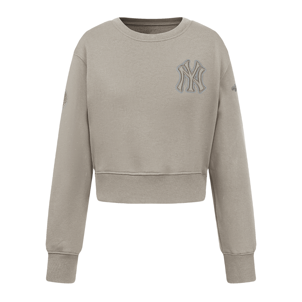 MLB NEW YORK YANKEES NEUTRAL LITTLE GIRLS FLEECE CREWNECK (TAUPE)