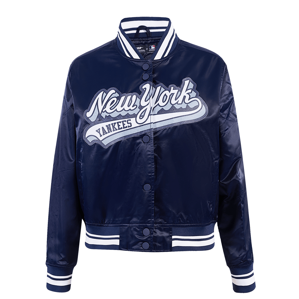 MLB NEW YORK YANKEES SCRIPT TAIL WOMEN'S SATIN JACKET (MIDNIGHT NAVY)