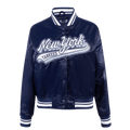 MLB NEW YORK YANKEES SCRIPT TAIL WOMEN'S SATIN JACKET (MIDNIGHT NAVY)