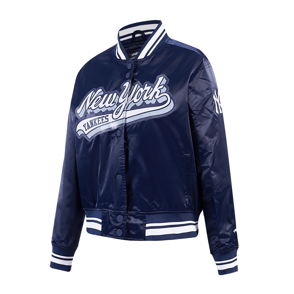 MLB NEW YORK YANKEES SCRIPT TAIL WOMEN'S SATIN JACKET (MIDNIGHT NAVY)