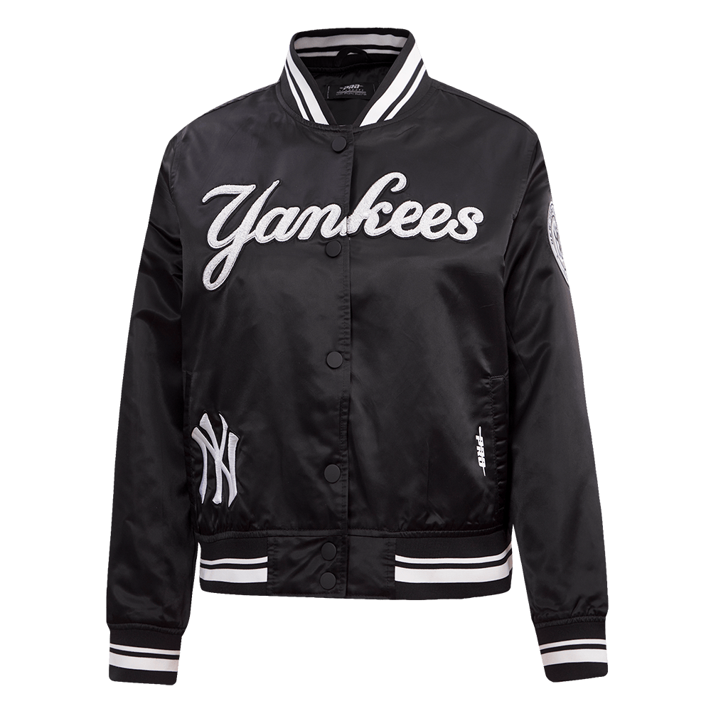 CHAQUETA DE SATÉN ACANALADO PARA MUJER MLB NEW YORK YANKEES PEARLS (NEGRA)