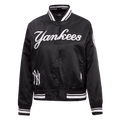 CHAQUETA DE SATÉN ACANALADO PARA MUJER MLB NEW YORK YANKEES PEARLS (NEGRA)