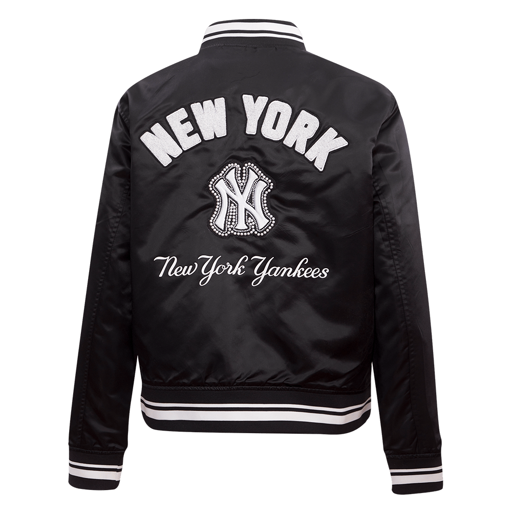 CHAQUETA DE SATÉN ACANALADO PARA MUJER MLB NEW YORK YANKEES PEARLS (NEGRA)