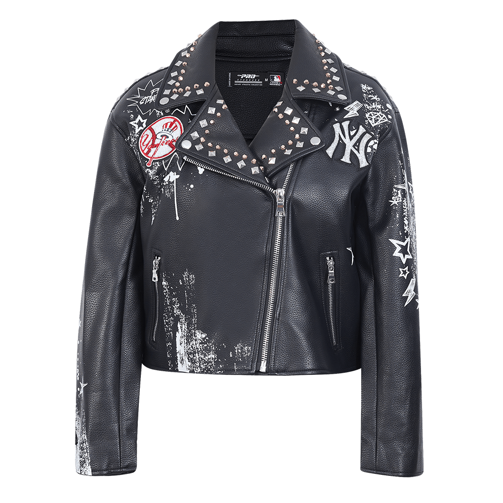 MLB NEW YORK YANKEES SKETCHBOOK WOMEN'S LEATHER JACKET (BLACK)
