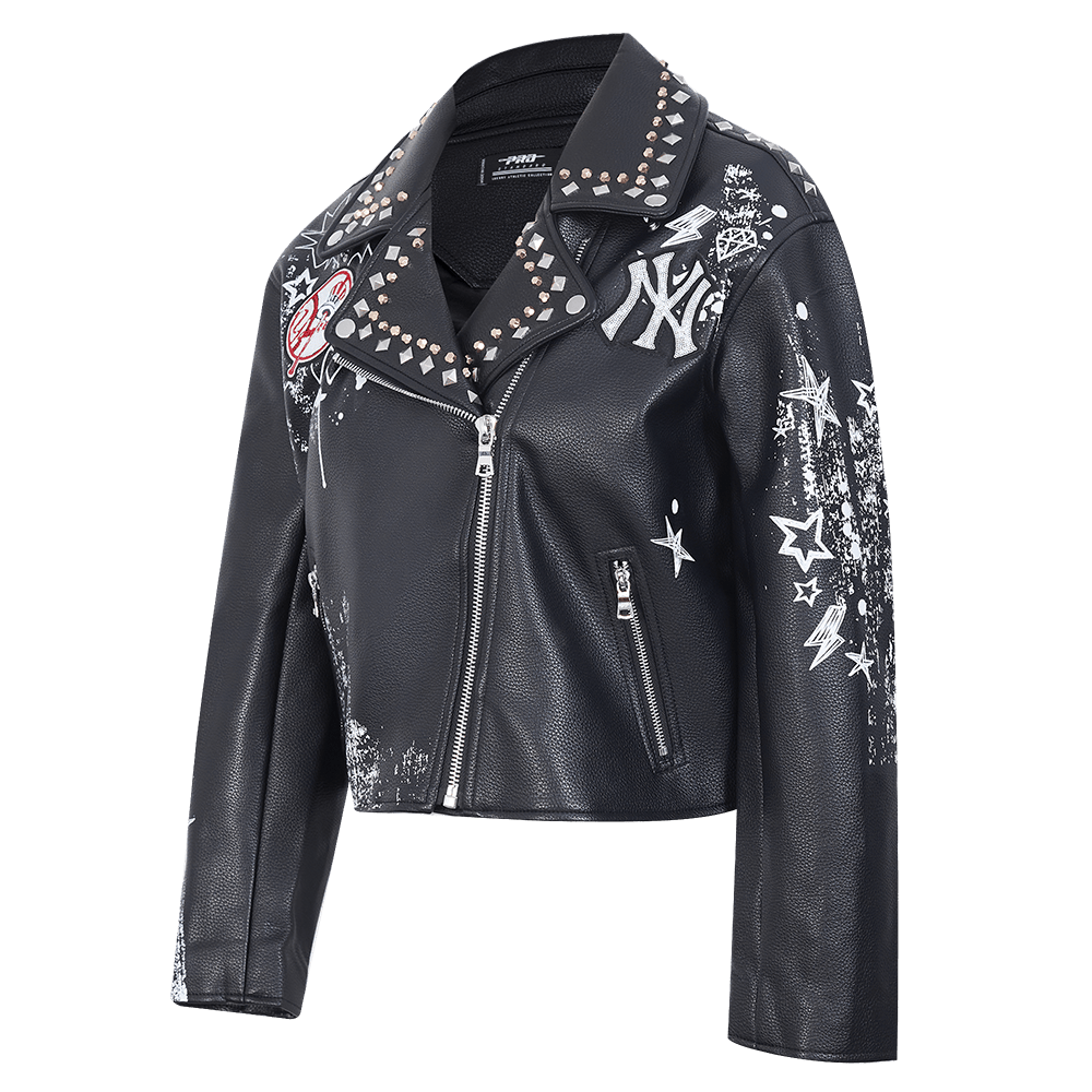 MLB NEW YORK YANKEES SKETCHBOOK WOMEN'S LEATHER JACKET (BLACK)