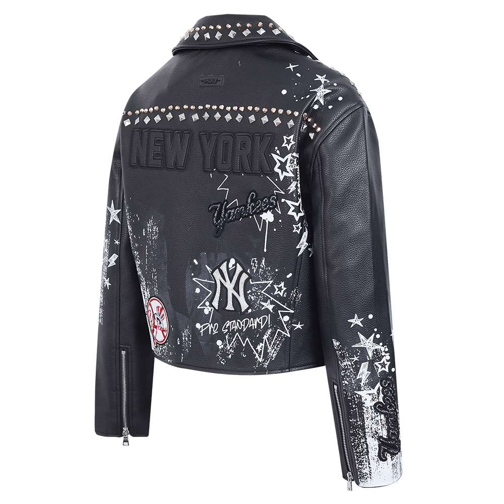 CHAQUETA DE CUERO PARA MUJER MLB NEW YORK YANKEES SKETCHBOOK (NEGRA)