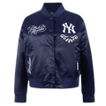 MLB NEW YORK YANKEES SUGAR SKULL WOMEN'S SATIN JACKET (MIDNIGHT NAVY)