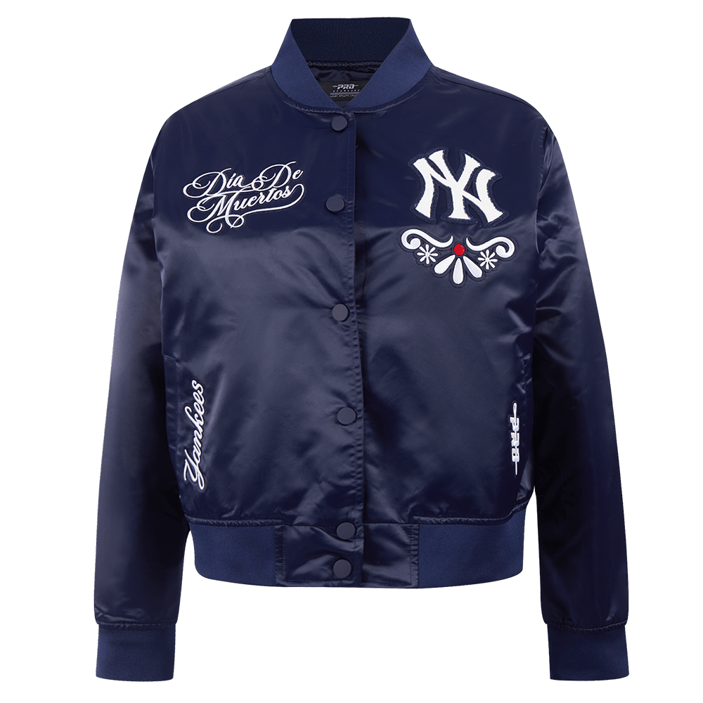 MLB NEW YORK YANKEES SUGAR SKULL WOMEN'S SATIN JACKET (MIDNIGHT NAVY)