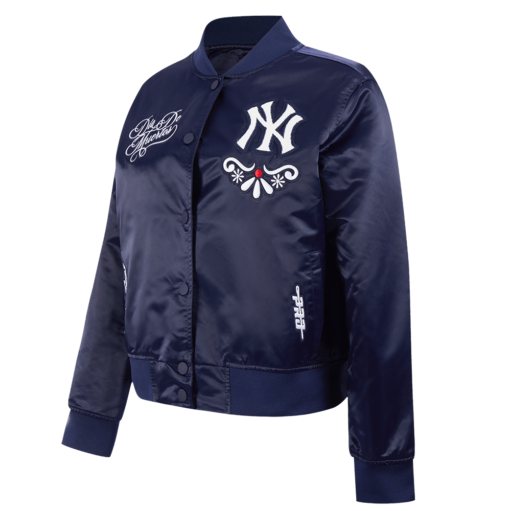 MLB NEW YORK YANKEES SUGAR SKULL WOMEN'S SATIN JACKET (MIDNIGHT NAVY)