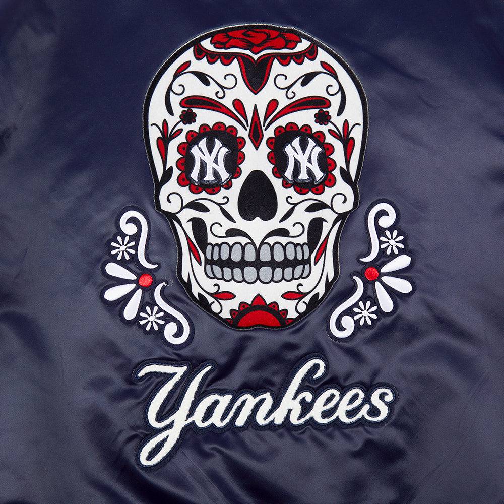 MLB NEW YORK YANKEES SUGAR SKULL WOMEN'S SATIN JACKET (MIDNIGHT NAVY)