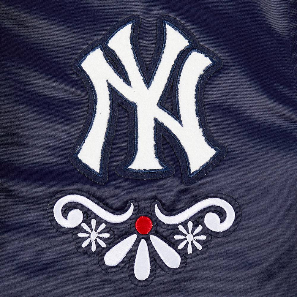 MLB NEW YORK YANKEES SUGAR SKULL WOMEN'S SATIN JACKET (MIDNIGHT NAVY)