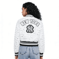 MLB NEW YORK YANKEES FASHION GLAM	 WOMEN'S  CROPPED FAUX FEATHER JACKET (WHITE FRINGE)