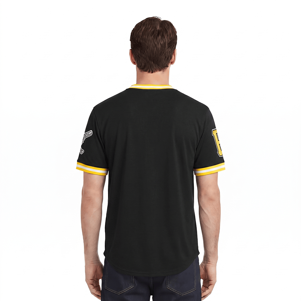 CAMISETA MLB CLÁSICA DE CHENILLA PARA HOMBRE DE MANGA CORTA PIRATAS DE PITTSBURGH (NEGRA)