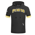 MLB PITTSBURGH PIRATES CLASSIC CHENILLE MEN'S DOUBLE KNIT SHORT SLEEVE PULLOVER HOODIE (BLACK/YELLOW)