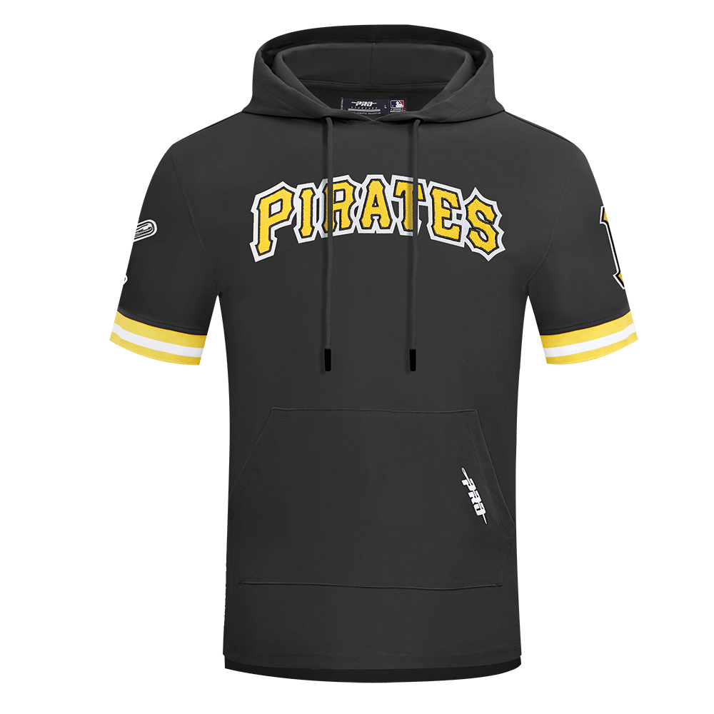 MLB PITTSBURGH PIRATES CLASSIC CHENILLE MEN'S DOUBLE KNIT SHORT SLEEVE PULLOVER HOODIE (BLACK/YELLOW)
