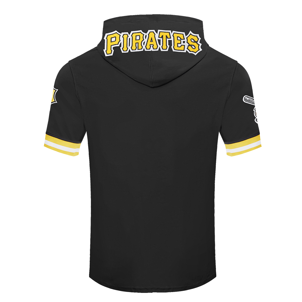 MLB PITTSBURGH PIRATES CLASSIC CHENILLE MEN'S DOUBLE KNIT SHORT SLEEVE PULLOVER HOODIE (BLACK/YELLOW)
