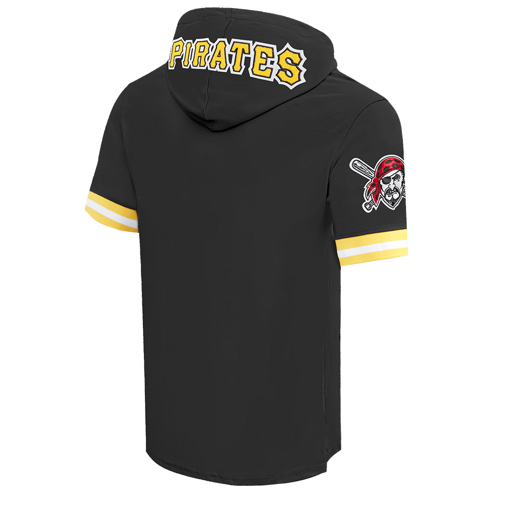 MLB PITTSBURGH PIRATES CLASSIC CHENILLE MEN'S DOUBLE KNIT SHORT SLEEVE PULLOVER HOODIE (BLACK/YELLOW)