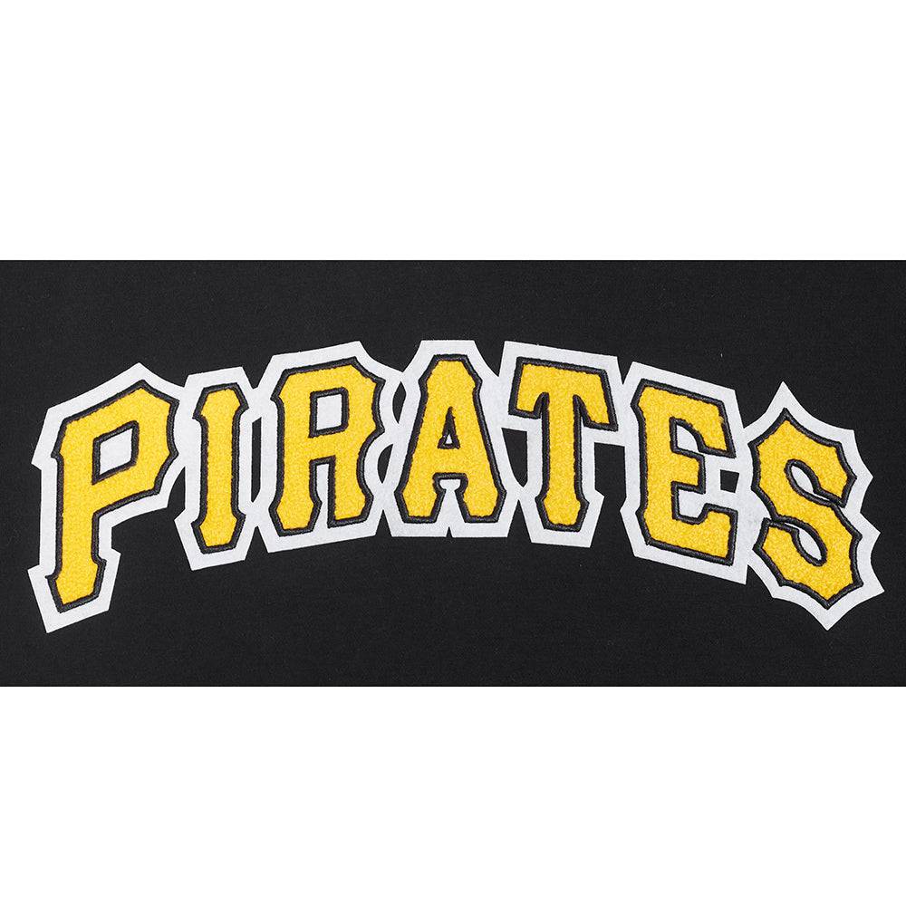 MLB PITTSBURGH PIRATES CLASSIC CHENILLE MEN'S DOUBLE KNIT SHORT SLEEVE PULLOVER HOODIE (BLACK/YELLOW)