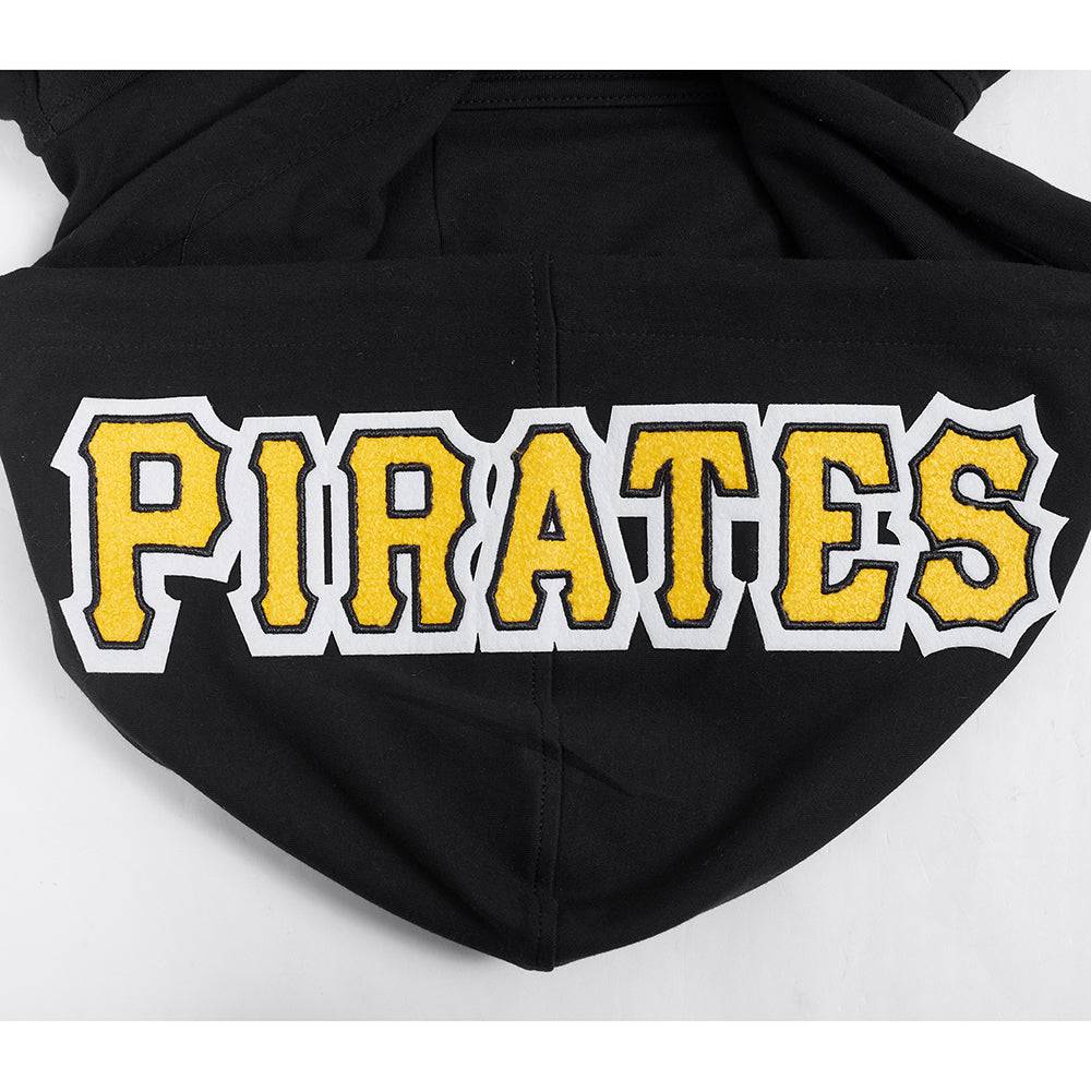 MLB PITTSBURGH PIRATES CLASSIC CHENILLE MEN'S DOUBLE KNIT SHORT SLEEVE PULLOVER HOODIE (BLACK/YELLOW)
